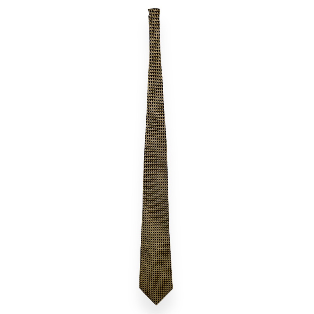 PATRICK FRANCIS Navy Blue Gold Geometric Luxury Designer Irish Silk Suit Tie